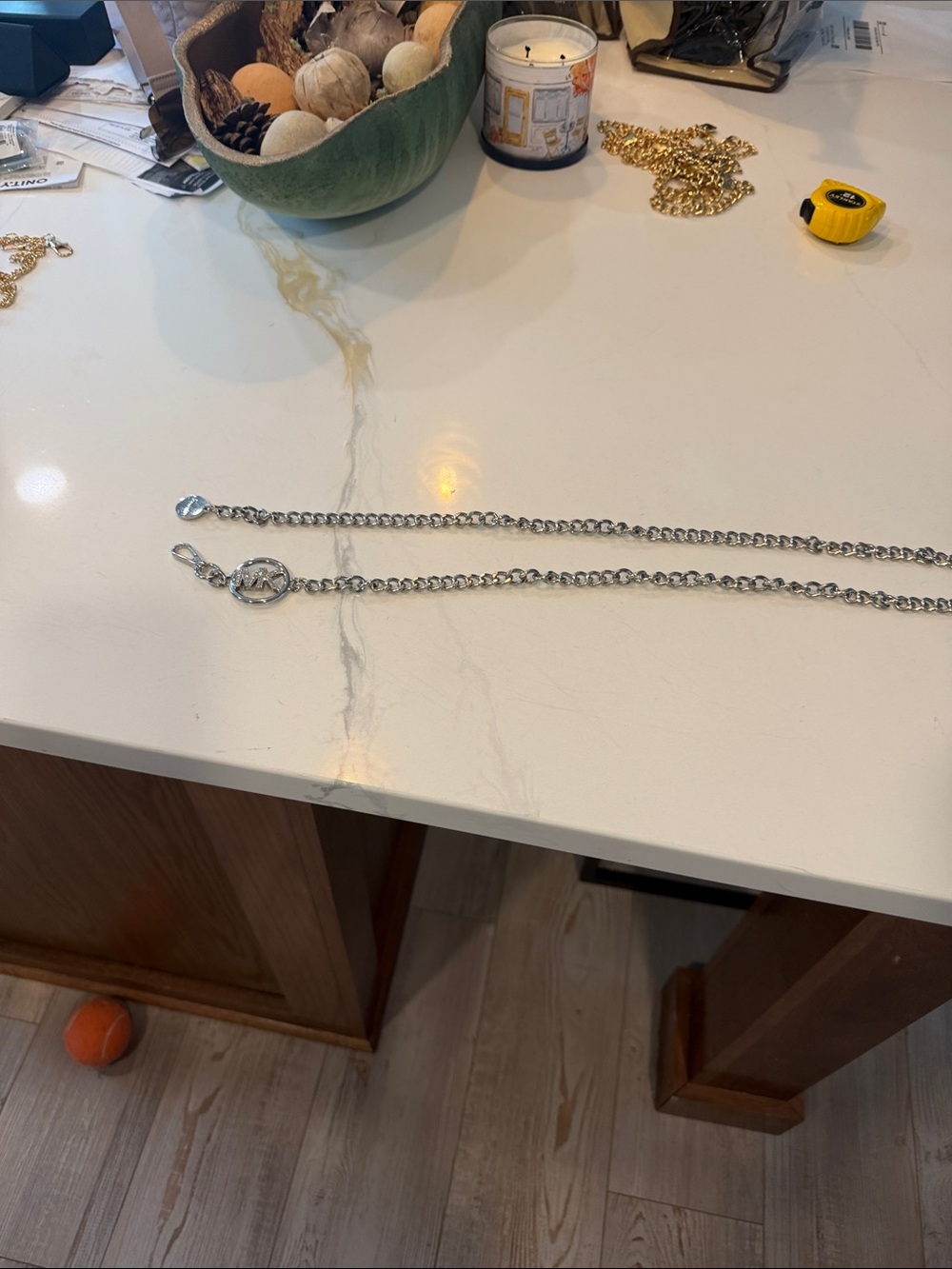 Michael Kors Silver-Tone Chain Belt with Logo Charm